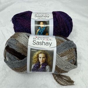 New Red Heart Boutique Sashay Metallic Amethyst and Waltz Ruffle Yarn‎ Lot of 2